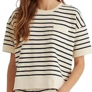 Lauren Ralph Lauren Short Sleeve French Terry Sweatshirt in Cream/Navy Stripe XL